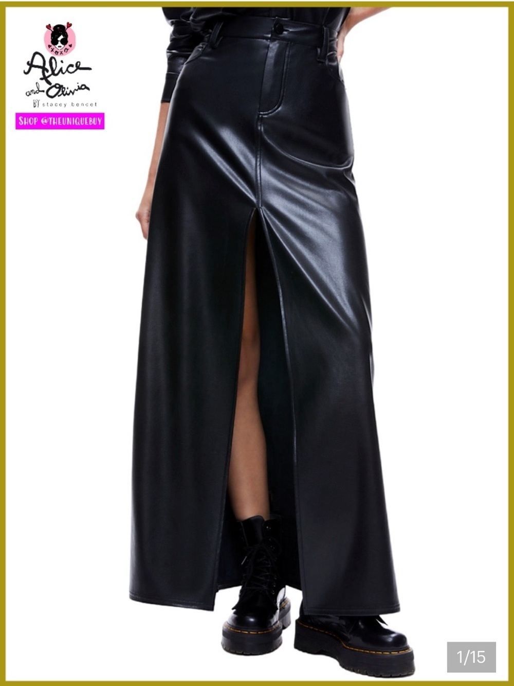Alice + Olivia Rye Vegan Leather
Front Slit Black Maxi Skirt